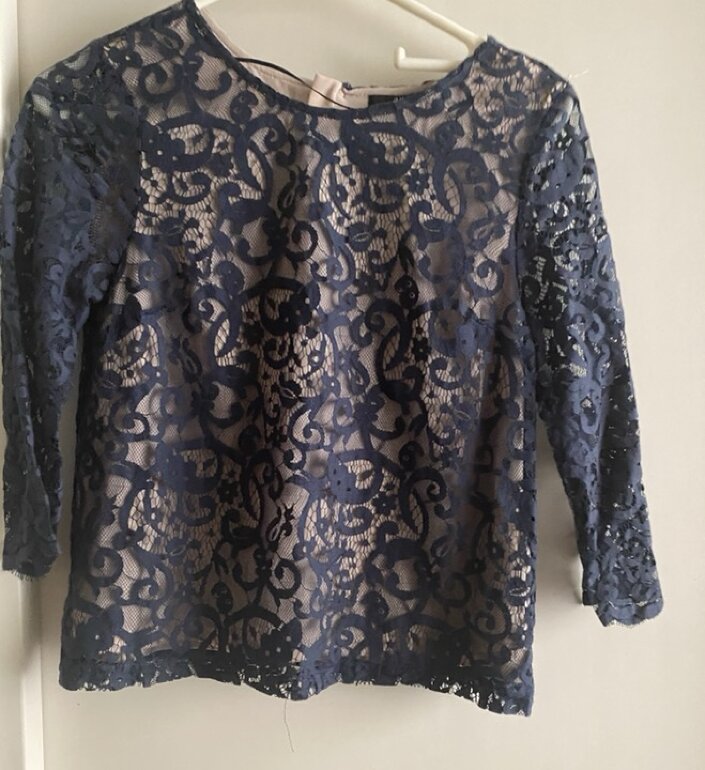 Blusa encaje azul marino h\u0026amp;m talla xs de segunda mano - GoTrendier