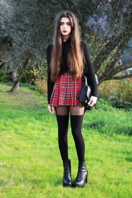 Falda De Cuadros Roja Y Negra Outfit Black Red Plaid Gothic Punk