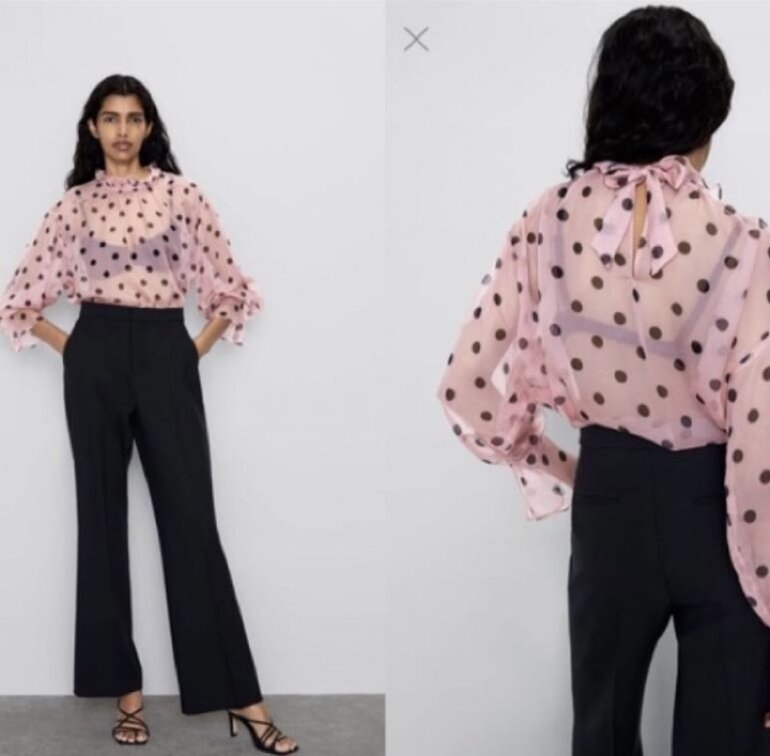 Blusa rosa puntos negros transparente de Zara de segunda mano - GoTrendier