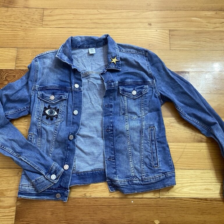 Mezclilla Azul Chamarra De Mezclilla Parches Aplicaciones Para