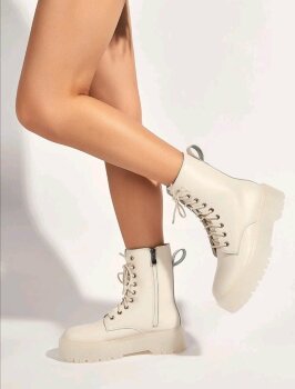 Botas estilo militar Shein blancas de mujer - GoTrendier