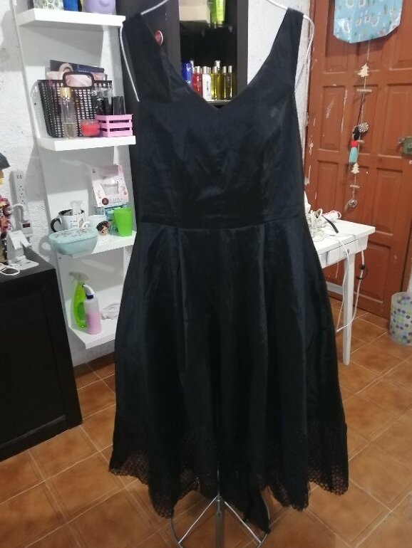 Negro Vestido Cola De Pato Encaje Vestido Cola De Pato De Liz