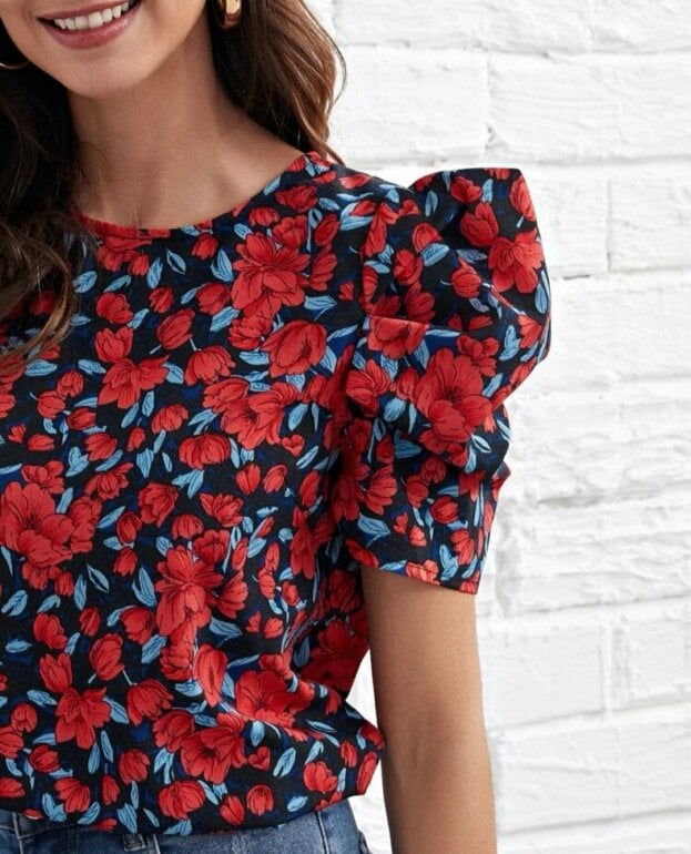 Blusa Floreada Roja Shein Blusa Estampada Blusas Floreadas De