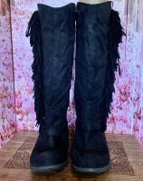 Botas rockeras altas con flecos de importado de segunda mano - GoTrendier