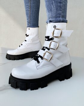 Bota Rocker Blanca Charol Botin Combat Boots Militar