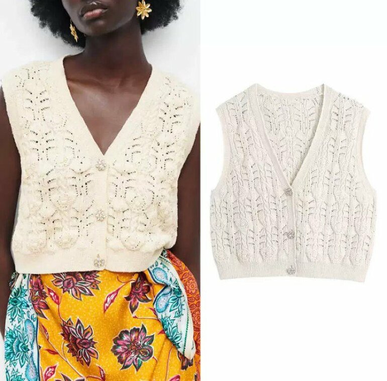 Chaleco de Punto Zara Boton Joya de segunda mano - GoTrendier