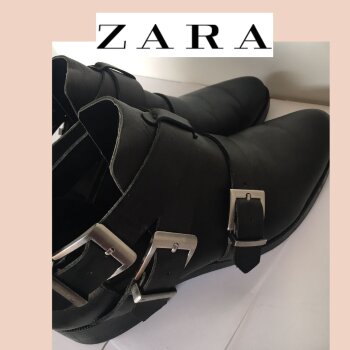 Botines negros con hebillas plateadas de Zara de segunda mano - GoTrendier
