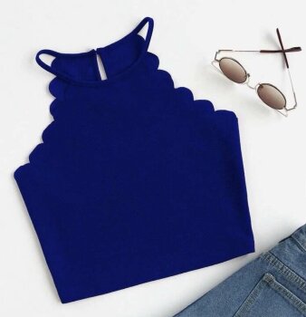 Blusa azul con ribete fruncido de Shein de segunda mano - GoTrendier