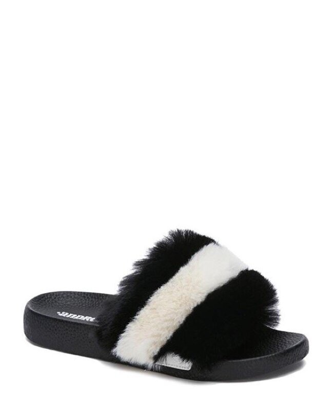 Sandalias pantuflas peluche negro blanco de Andrea de segunda mano -  GoTrendier