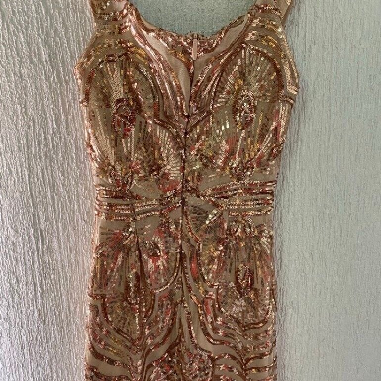 green emerald velvet dress Rose Gold Printed Maxi Dress with Criss Cross Back