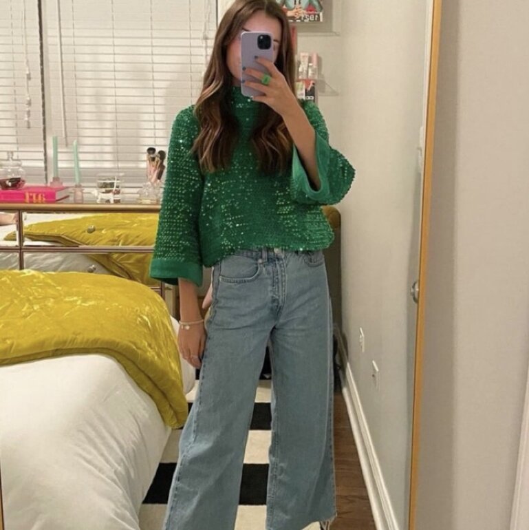 Jersey lentejuelas verde Zara de segunda mano - GoTrendier