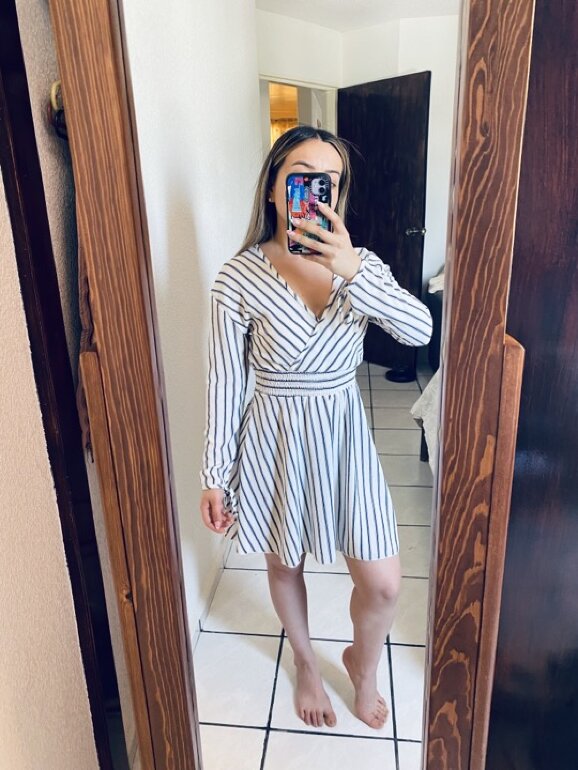 Vestido de rayas blanco y negro Talla S de Shasa de segunda mano