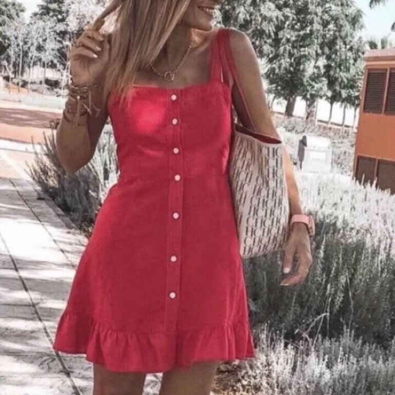 Vestido Lino Rojo Zara de segunda mano - GoTrendier