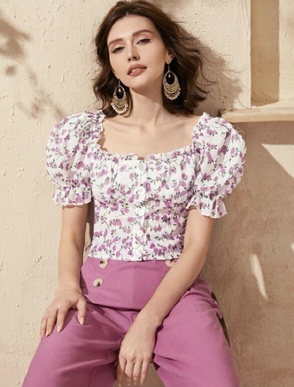 Blusa campestre de flores de Shein de segunda mano - GoTrendier
