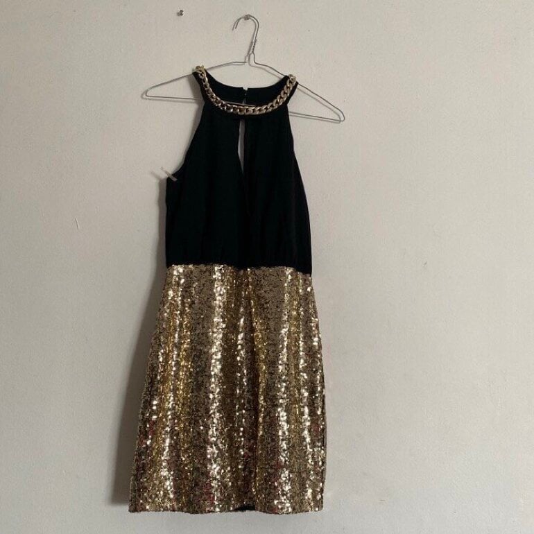 Outfit Vestido Negro Con Dorado Corto Vestidos De Fiesta, Para