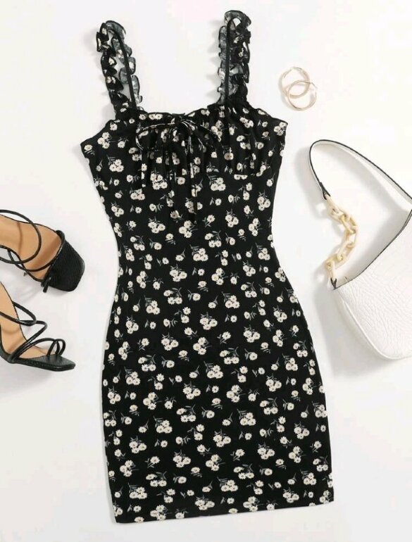 Marca Shein Shein Vestidos Negros Vestido Negro Con Cuello Blanco