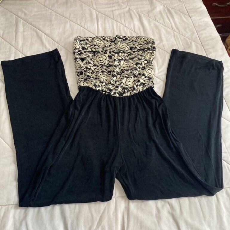 Pantalón Palazzo Negro Palazzo Con Encaje Arriba Pantalón Palazzo