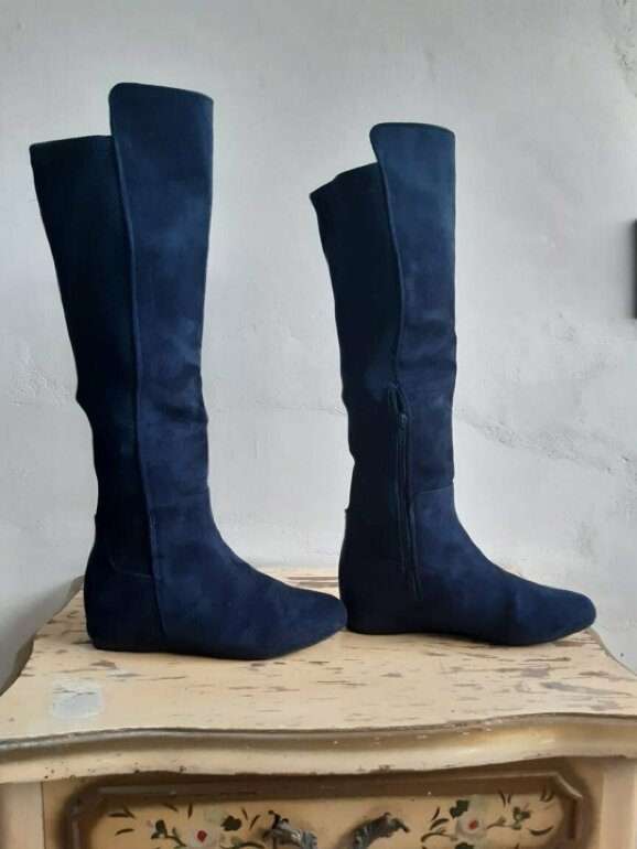 Botas De Gamuza Azul Marino Botas Largas De Gamuza Azul De Capa De