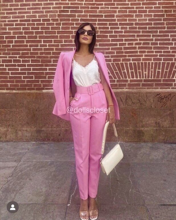 Blazer Rosa Con Pantalon Blanco Blazer Mujer Palo Rosa Ropa Formal