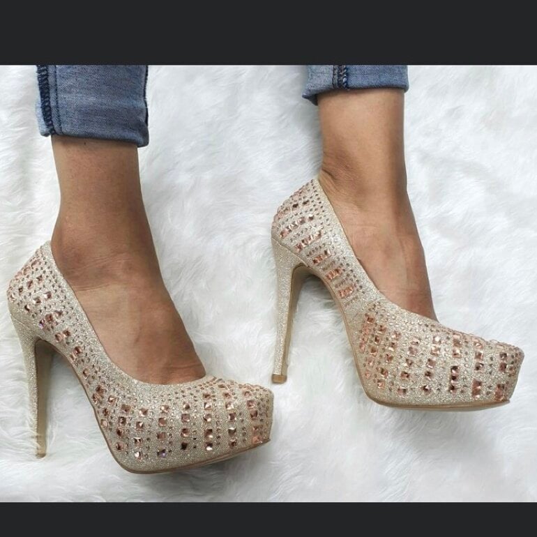 Zapatillas Color Oro Brillosas Zapatillas Beige Con Brillos De