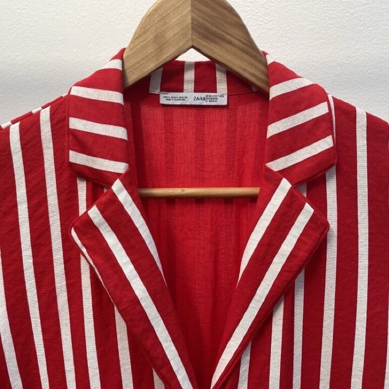 Camisas Zara Oversized Striped Mujer Rojas Blancas Con Camisa