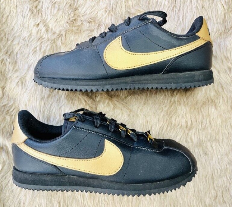 nike cortez black with gold swoosh