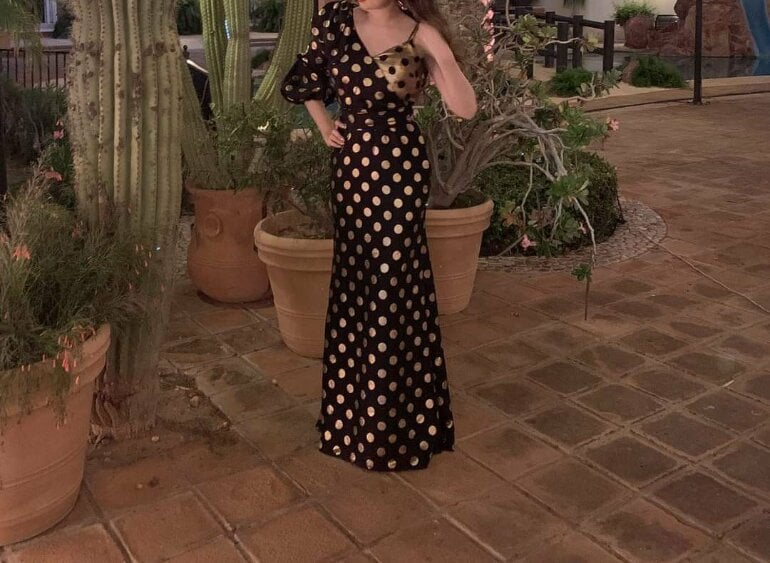 Mujer Vestido Negro Con Lunares Dorados Vestido Largo Vestidos