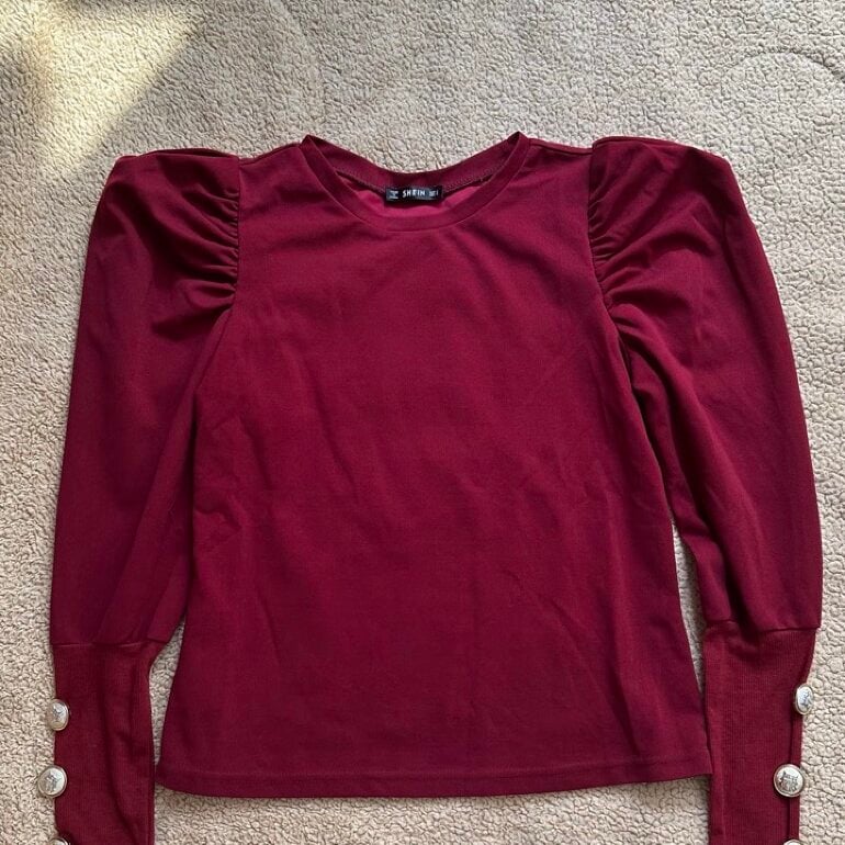 Crew Neck Playera Guinda Manga Larga Playera Manga Larga