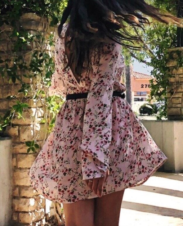 Vestido Moda Primavera 21 Vestido Lino Flores Manga Campana De