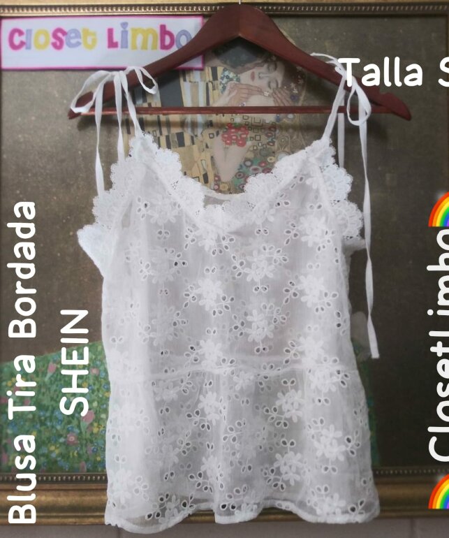 Blusa De tira bordada Blanca Talla S de Shein de segunda mano