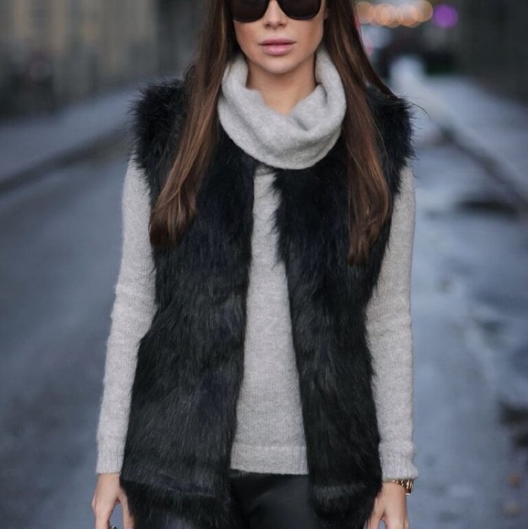Ropa Casual Outfits Con Chalecos Peludos Negro Outfit Chaleco