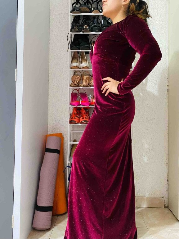 Vestido Midi Vestido Largo Terciopelo Bershka Vestido Color Vino