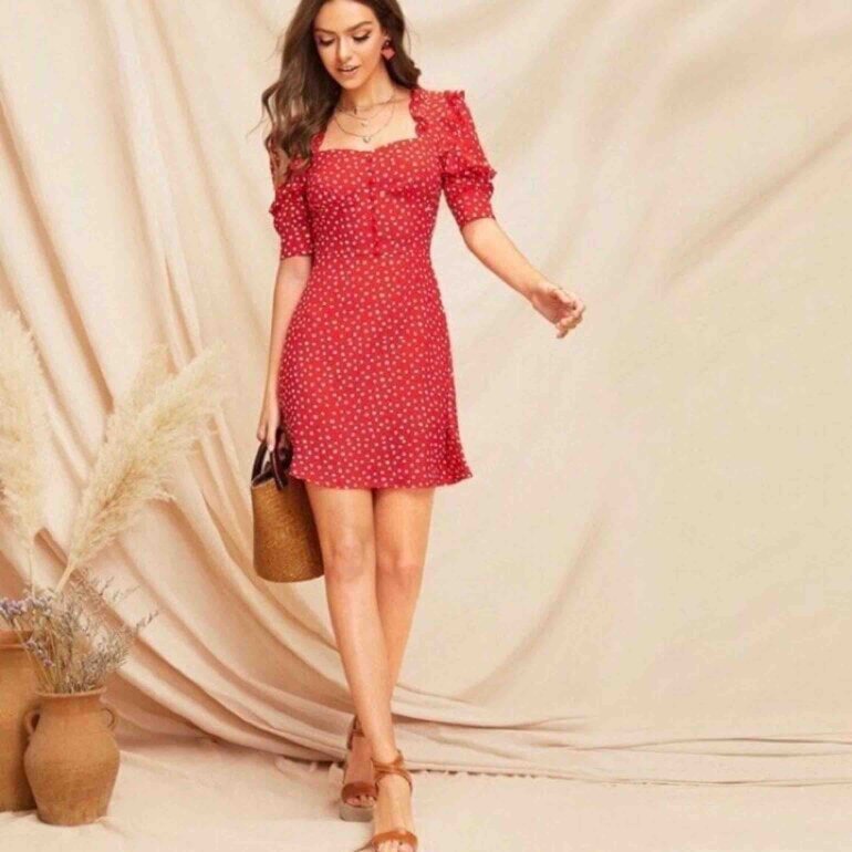 Red Vestidos De Bolitas De Los 60 Shein Vestido Rojo Con Bolas