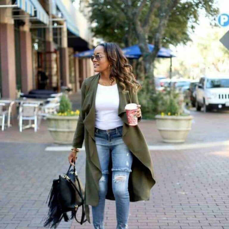 Camisa Gabardina Verde Militar Mujer Pantalón Look Abrigo Verde