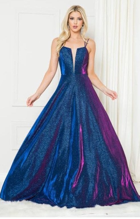 Graduación Vestido Tornasol De Fiesta Vestido Largo Azul Tornasol