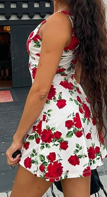 Corto Vestidos Con Rosas Rojas Blanco Con Rosas Rojas De Divided