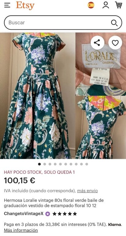 Vintage vestido flores verde, unico de Otras marcas de segunda
