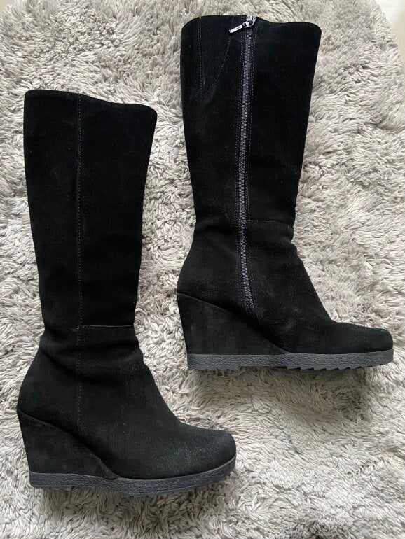 Botas Negras De Tacon Gamuza Botas Bajas Sin Tacon Botas Negras