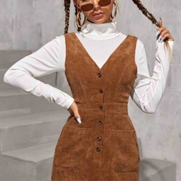 HOT Jumper Outfit Con Vestido De Pana Vestido De Pana Café De