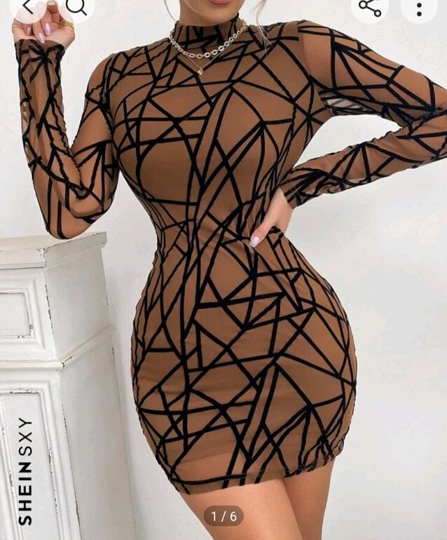 Vestido Transparente Negro Shein Vestido Ajustado Con Estampado De - Main Image