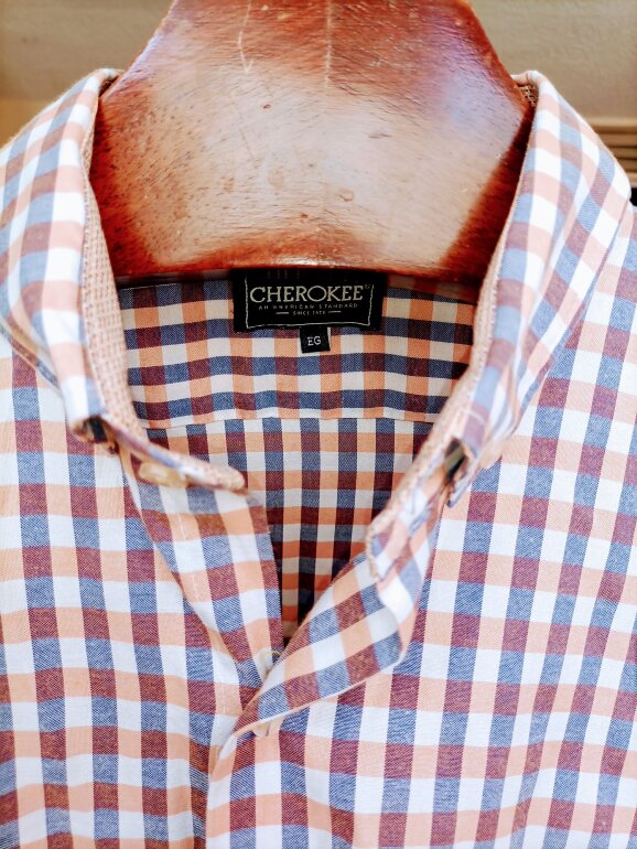 Camisa a cuadros naranja/azul marino de Cherokee de segunda mano