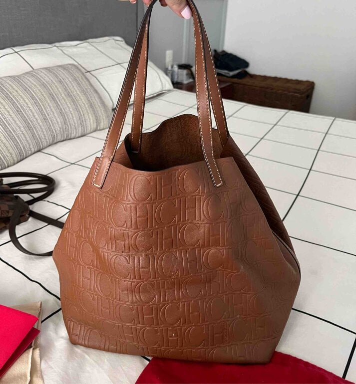 Cartera Cuero Carolina Herrera Bolso De Hombro Grande Bolso Grande