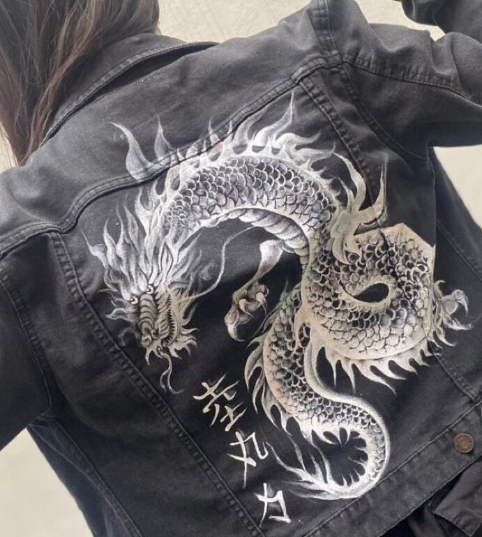 Chamarra Mezclilla Con Pintura Chamarra Denim Pintada A Mano De