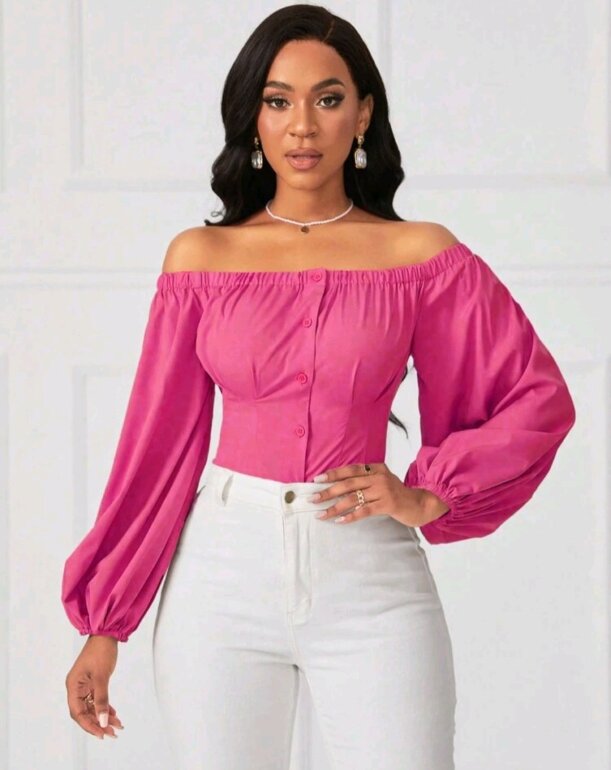 Blusa Rosa Fiusha Hombros Descubiertos de Shein de segunda mano
