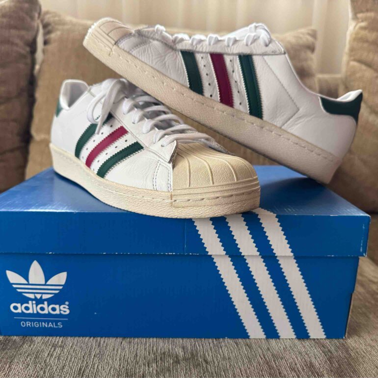 adidas gazelle silver green womens Adidas Superstar 80s Trainers White/Green/Ruby – 80's Casual Classics main image 1