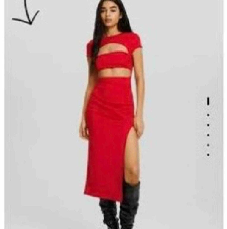 Vestido Midi Vestido Rojo Ajustado Bershka Vestido Midi Manga
