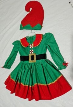 Disfraz De Duende Navideño Para Niña - Conjunto Completo (vestido, Sombrero, Calcetines), Tela De Algodón, Para Fiestas Y Cosplay