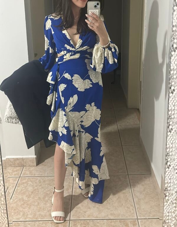 Azul Rey Vestido Azul Marino Con Flores Azul Eléctrico