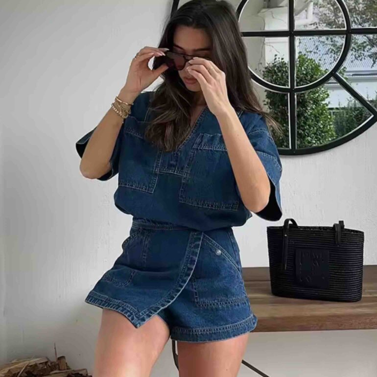 Falda Short De Mezclilla Outfit SET DE BLUSA FALDA SHORT MEZCLILLA