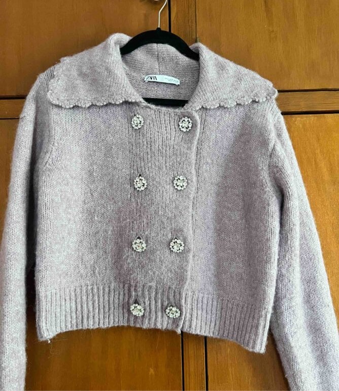 Cuello Alto Jersey Morado Zara Sueter Lila Zara Suéter Tejido Lila